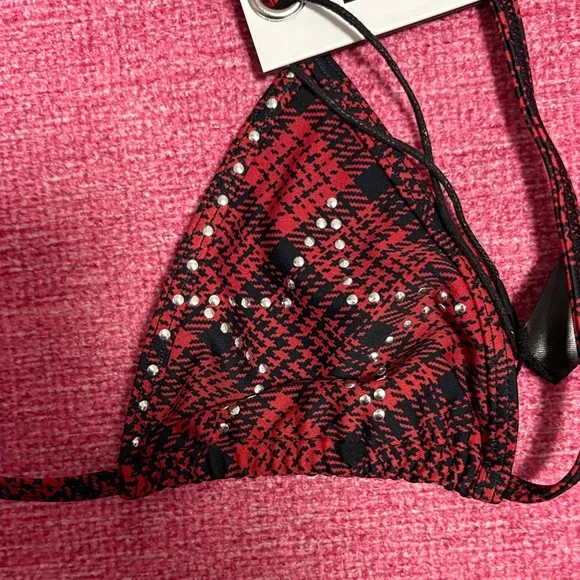 I.AM.GIA Red and Black Plaid Bikini Top - Picture 3 of 3